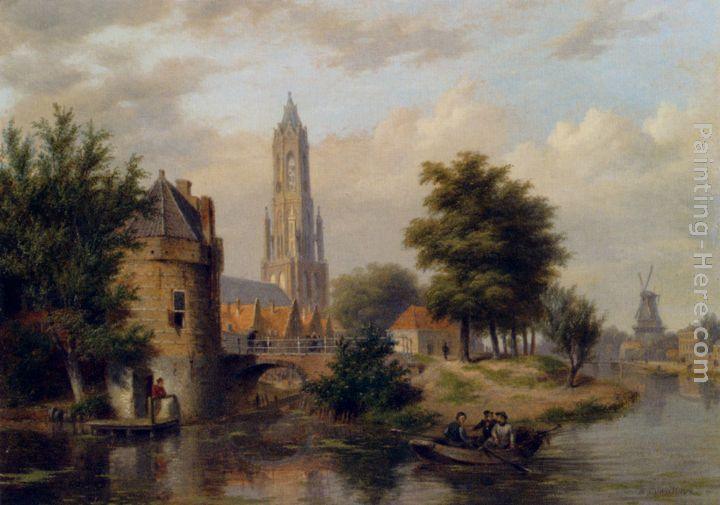 Bartholomeus Johannes Van Hove View Of A Riverside Dutch Town